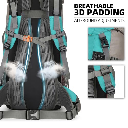 70L Waterproof Hiking Backpack with Rain Cover - Blue Variation