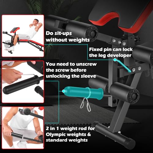 Adjustable Weight Bench with Leg Extension & Curl - Black, 800LBS Capacity