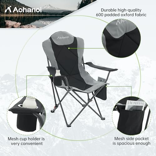 Aohanoi 2-Pack Portable Camping Chairs Heavy Duty Foldable with Adjustable Backrest