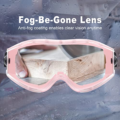 UKNOW Safety Goggles Over Glasses Pink - Anti-Fog Clear Lens, ANSI Z87.1 Certified Eye Protection