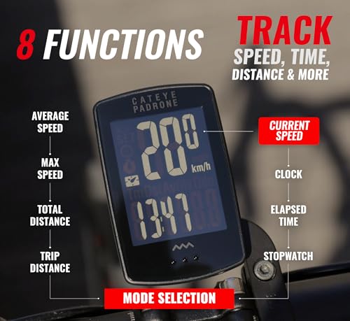 CATEYE Padrone Stealth Wireless Bike Computer with Oversized Display