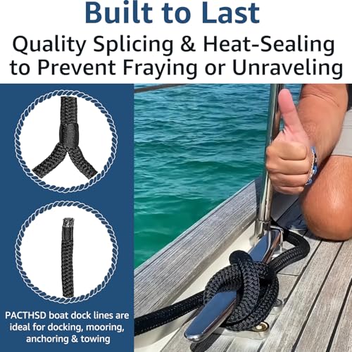 PACTHSD 5/8" x 25ft Double Braided Nylon Dock Lines Pack of 4, Marine-Grade Mooring Rope for Boats