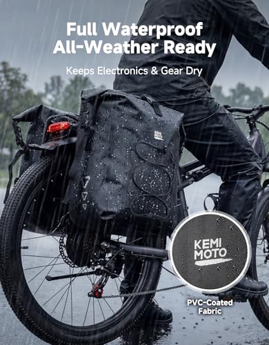 KEMIMOTO Waterproof Bike Pannier 2-Pack Black 60L with Laptop Sleeve for Cycling