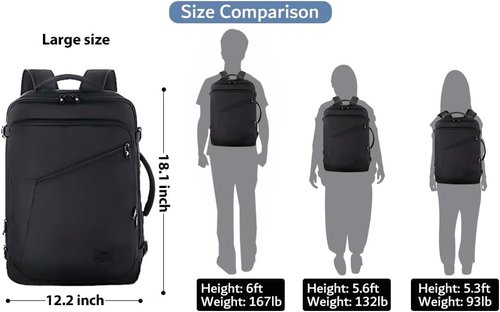 MATEIN Travel Backpack - 27L Lightweight Waterproof Daypack for Men & Women | Expandable Black Rucksack