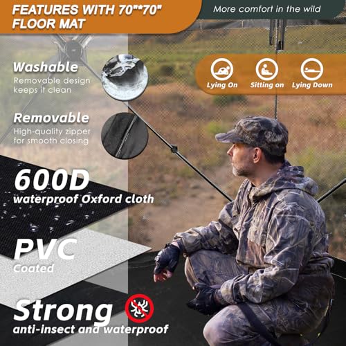 FUNHORUN 3-4 Person Pop Up Hunting Blind with 360 See-Through Panels & Waterproof Floor Mat