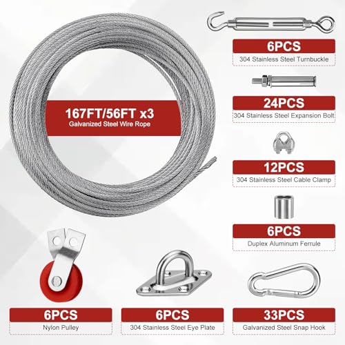 TRUCFUSION 35FT Batting Cage Cable Kit for Baseball Softball Nets with Steel Wire Rope
