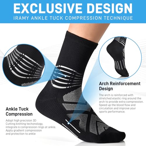 IRAMY X-Large Compression Ankle Socks Men Women 3 Pack - Plantar Fasciitis Relief, Wicking, Breathable Mesh for Running Hiking