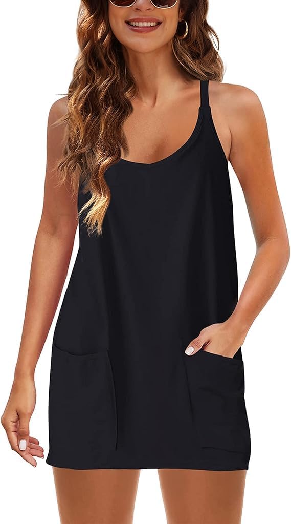 Skiennix Women's Sleeveless Athletic Mini Dress - Built-In Shorts for Comfort & Style