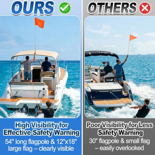 Adjustable Orange Boat Flag with 54-Inch Pole & Mounting Holder