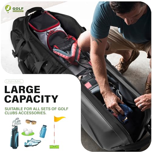 uniHimal Black Golf Travel Bag with Hard Shell Top 1680D Waterproof Nylon