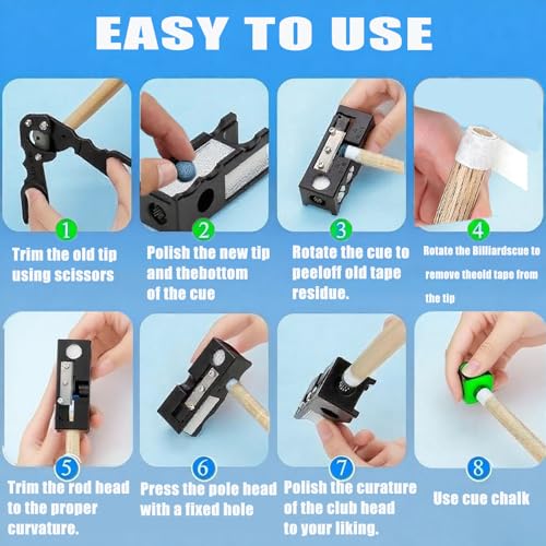 11-in-1 Pool Cue Tip Shaper & Replacement Kit for Billiards