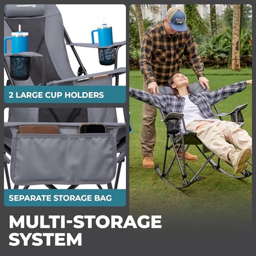 FUNDANGO Grey Rockease-1 Pack Oversized Rocking Camping Chair for Adults, 440Lbs