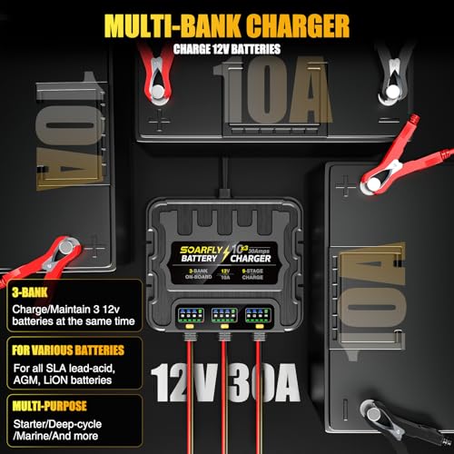 SOARFLY 3 Bank Marine Battery Charger 12V 30A Waterproof Smart Maintainer
