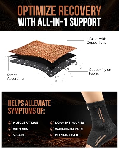 TheraCopper Copper Ankle Support Brace Medium 2 Pack - Support & Recovery