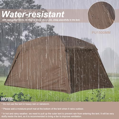 Vidalido 4-6 Person Waterproof Camping Tent with 3 Doors, 2 Rooms, Light Brown