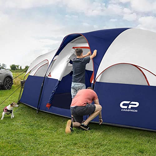 CAMPROS CP 8 Person Camping Tent with Room Divider, Rainfly, Blue, Weather-Resistant