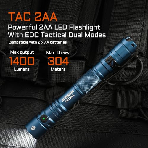 ACEBEAM TAC 2AA EDC Tactical Flashlight - Blue, 1400 Lumens, 304M Range