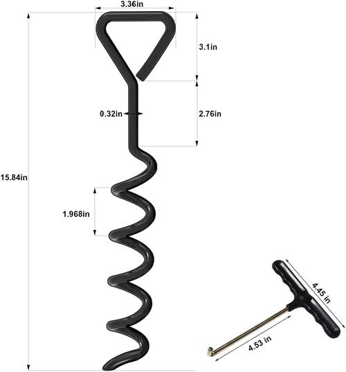 EURMAX USA Windproof Trampoline Stakes Anchor Kit | Heavy-Duty 4-Piece Steel Corkscrew Set for Secure Weatherproof Protection