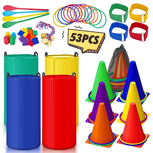 53PCS Outdoor Carnival Lawn Games Set with Bean Bags Ring Toss Potato Sack Race