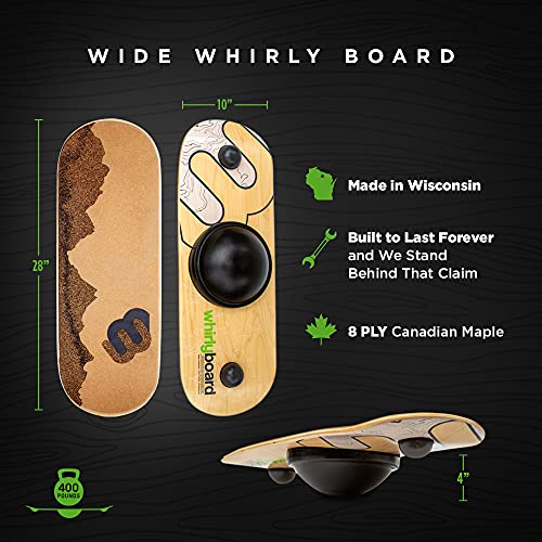 Whirly Board Wide 360° Balance Board with Cork Rubber Grip Tape - Home Gym & Desk Workout