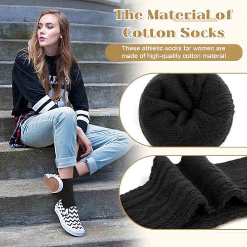 Justay Crew Socks for Women, Knit Cotton Dress Socks - One Size Navy Blue Grey Khaki Black