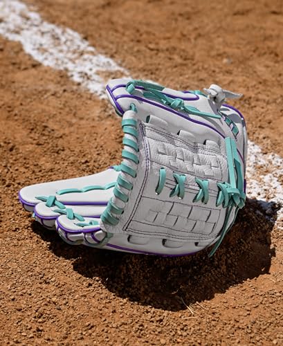 Fastpitch Softball Gloves 11.75 Inch Infield/Pitcher Right Hand Throw White Purple Seafoam