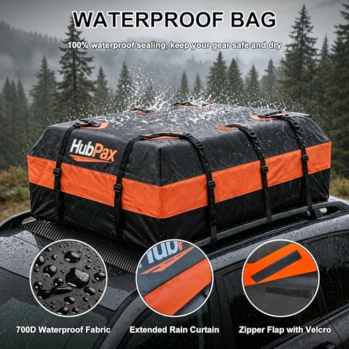 20 Cu Ft Car Rooftop Cargo Carrier Bag - Waterproof, No Rack, Easy Install