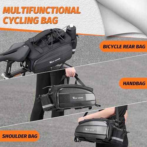 West Biking Waterproof Hard Shell Bike Rear Rack Bag 11L with Rain Cover - Black-2