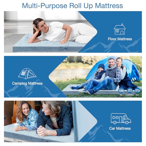 KingChii Blue 75x30x3 Inch Memory Foam Camping Mattress - Waterproof Travel Pad