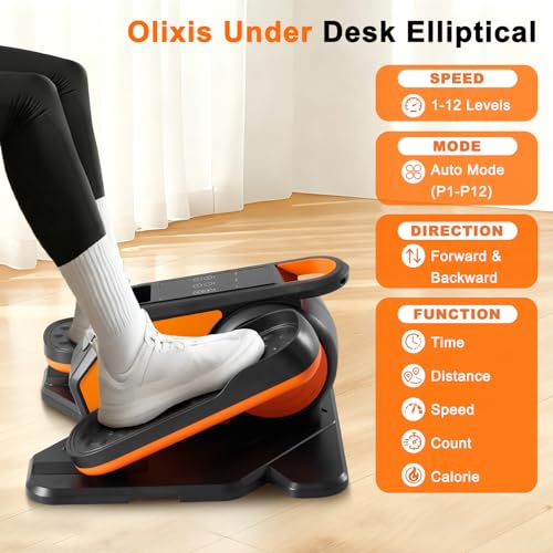Under Desk Elliptical Machine Black & Orange 15.5x15.2x8.6 Inches Compact Pedal Exerciser