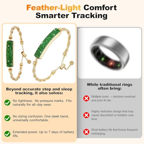 MUSINOTE Light Green Floral Gold Emerald 2-in-1 Crystal Smart Bracelet for Women with Heart Rate & Sleep Tracking