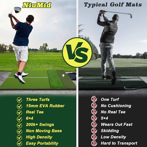Premium Golf Hitting Mat 6x4ft Extra Large with Real Tee & Shock Absorption