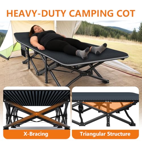 X-Large Camping Cot for Adults with Removable Cushion - Oversized Foldable Bed