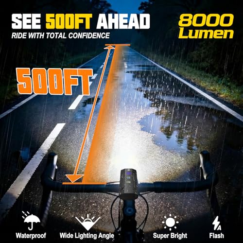 Bike Light Set 8000 Lumens Headlight & Taillight for Night Cycling