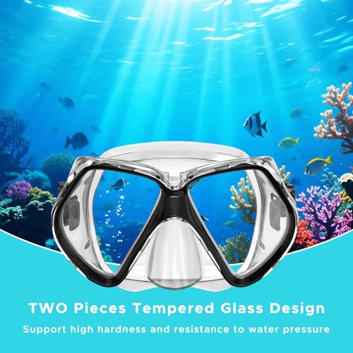 Adult Snorkel Mask Set with Dry Top Snorkel - Black + Pink