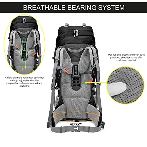 MountainTop 80L Black Internal Frame Hiking Backpack, Large Capacity Outdoor Pack