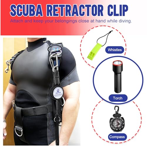 Scuba Diving Retractable Gear Tether with Stainless Steel Snap Hook and Key Ring