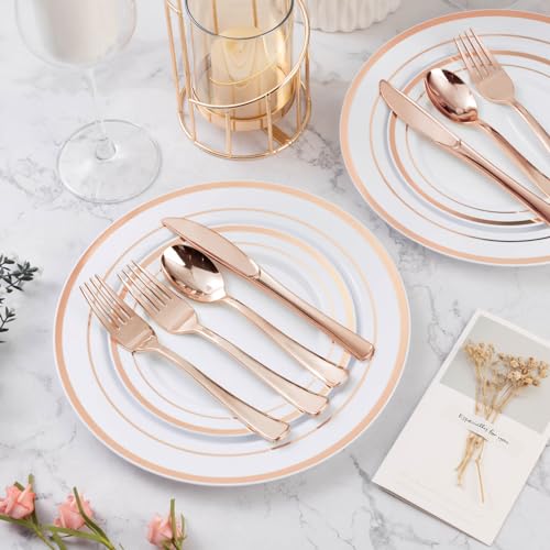Rose Gold Plastic Dinnerware Set for 100 Guests - 600 Pieces