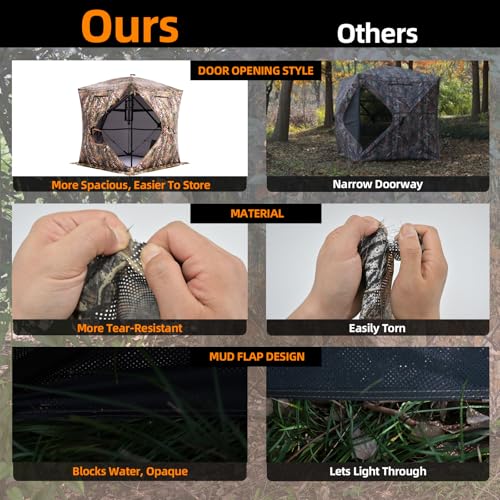 3-4 Person 360° See-Through Hunting Blind with Large Diamond-Shaped Door - Portable Ground Blind with Mud Flap