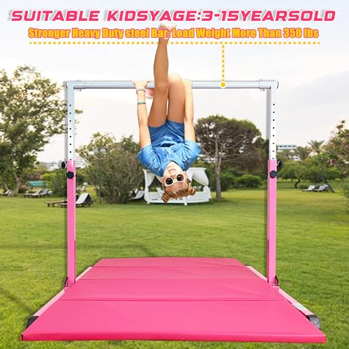 MARFULA Adjustable Gymnastics Kip Bar for Kids & Teens with Mat - Pink