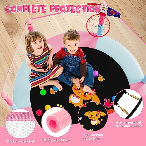 VGMiu 60-Inch Indoor & Outdoor Toddler Trampoline with Safety Net - Pink/Blue 5FT