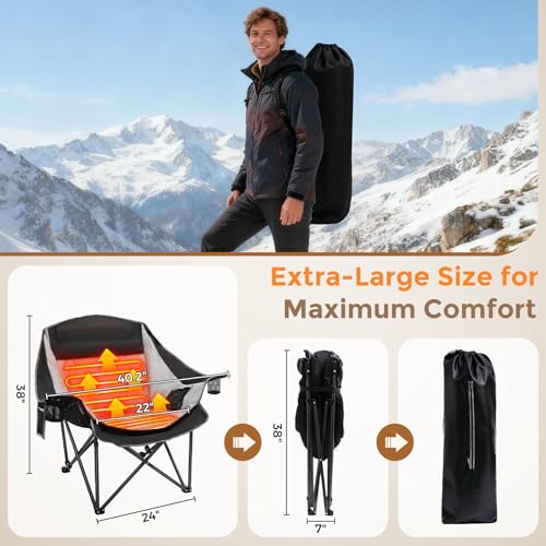Suteck Heated Camping Chair - Oversized Folding Outdoor Chair with 3 Heat Levels & Dual Zone Control