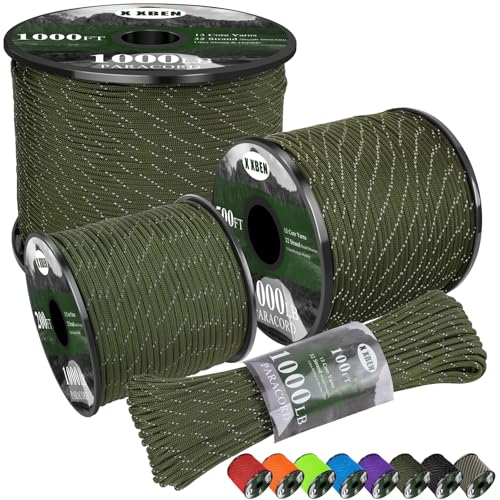 Reflective Paracord Rope 1000lb, 50ft – Tactical Camping & Survival Cord, Army Green