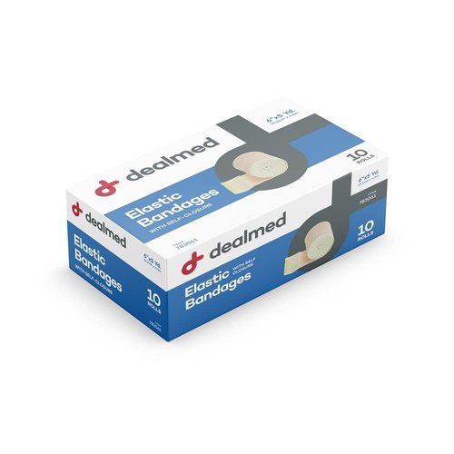 Dealmed 6" Elastic Bandage Wrap with Self-Closure – 10 Elastic Bandages, 5 Yards Stretched Compression Bandage Wrap, Wound Care Product for First Aid Kit and Medical Facilities
