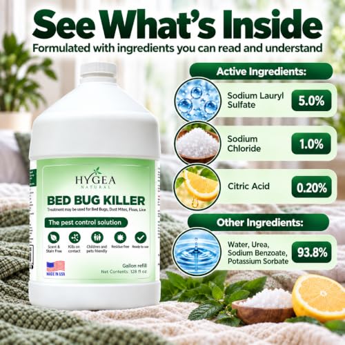 Hygea Natural Bed Bug Killer Spray 128oz - Child & Pet Friendly, Odorless & Fast-Acting