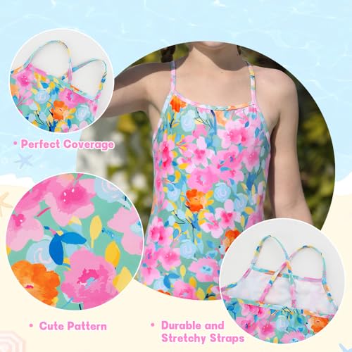 Girls 9-10 Years Pink Floral Crossback One-Piece Swimsuit - Toddler Beach Swimwear
