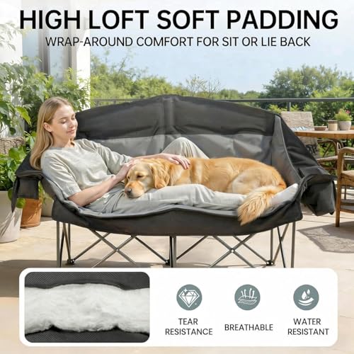 Qucamous Oversized Double Camping Chair Loveseat XL Black & Grey - Heavy Duty, Water-Resistant, 600LBS Capacity
