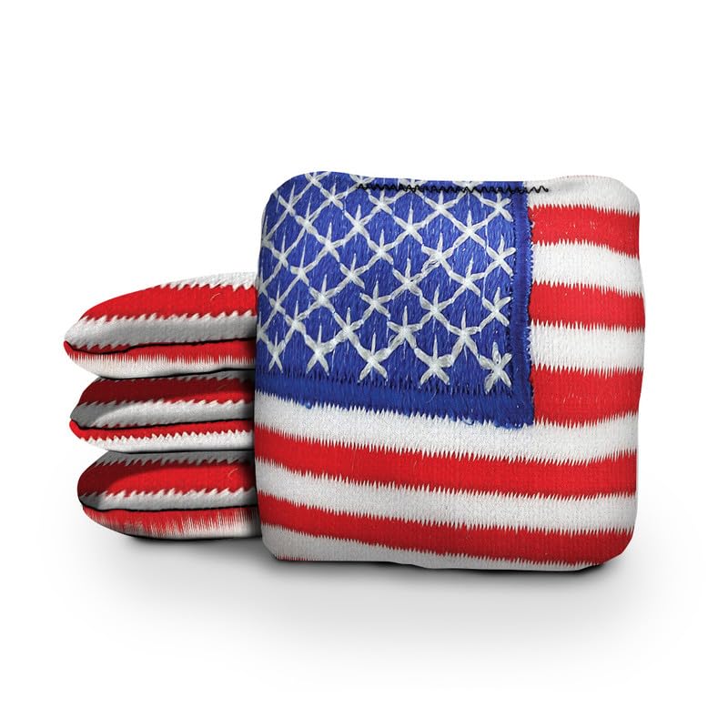 Patriotic Miller Lite Cornhole Bags Set – 8 Resin-Filled, Dual-Sided Pro-Style 6x6, Licensed Beer Flag Design