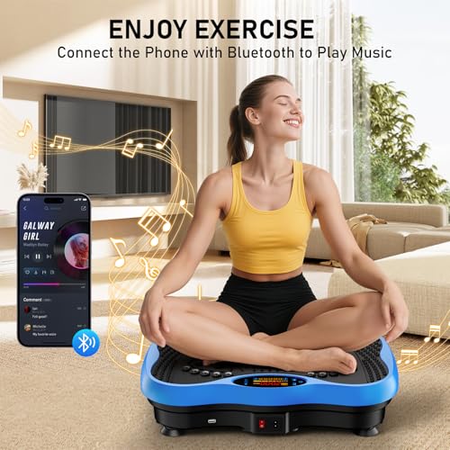 Blue Vibration Plate Exercise Machine for Full Body Workout, 130 Levels, Bluetooth, 450 Lb Capacity