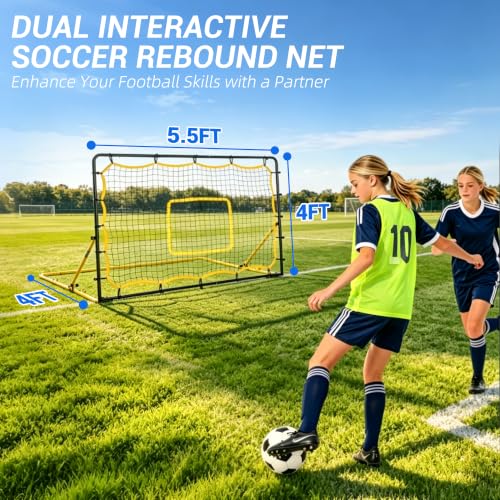 JOLORLY 5.5x4 ft Adjustable Soccer Rebounder Net for Skills Training, Portable & Foldable